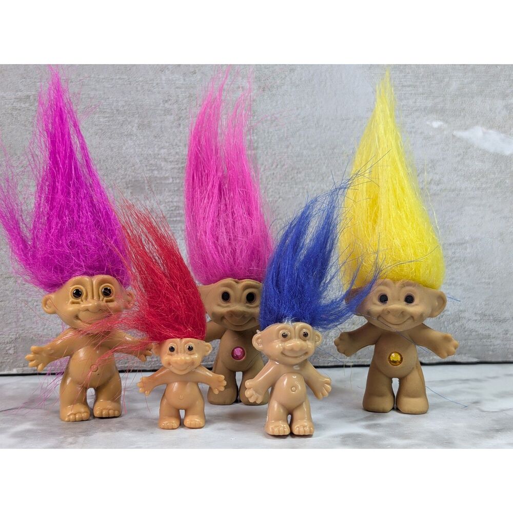 Lot of 5 Mini Troll Dolls Colorful Hair DWALLC 2015 Russ Vintage Style